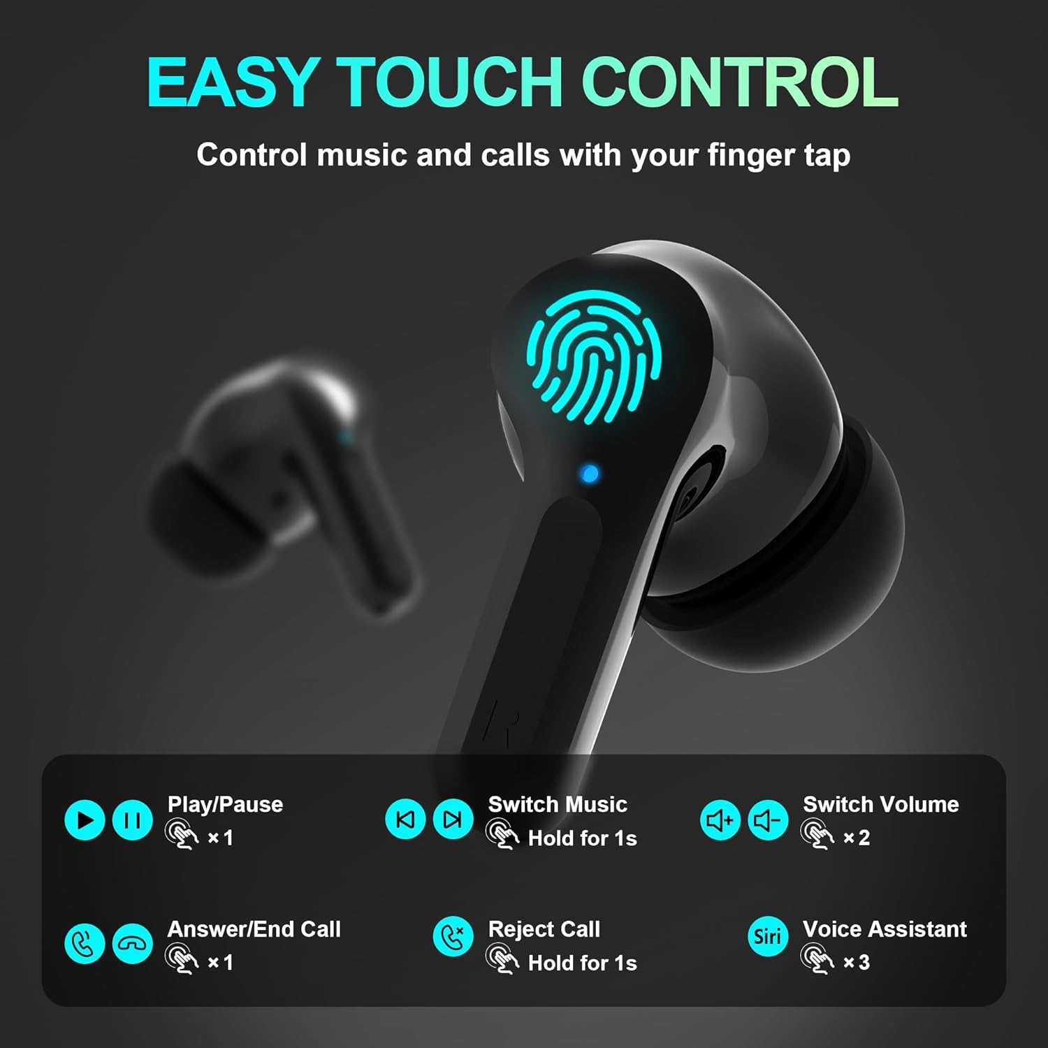 Wireless Earbuds Ear Buds Earphones-Bluetooth 5.3 USB C Mini Headphones Touch Control with Microphone Hi-Fi Stereo Sound Deep Bass CVC Noise Cancelling Dual LED Display 35H Playtime Water-Resistant