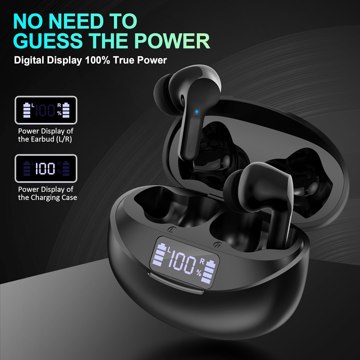 Wireless Earbuds Ear Buds Earphones-Bluetooth 5.3 USB C Mini Headphones Touch Control with Microphone Hi-Fi Stereo Sound Deep Bass CVC Noise Cancelling Dual LED Display 35H Playtime Water-Resistant