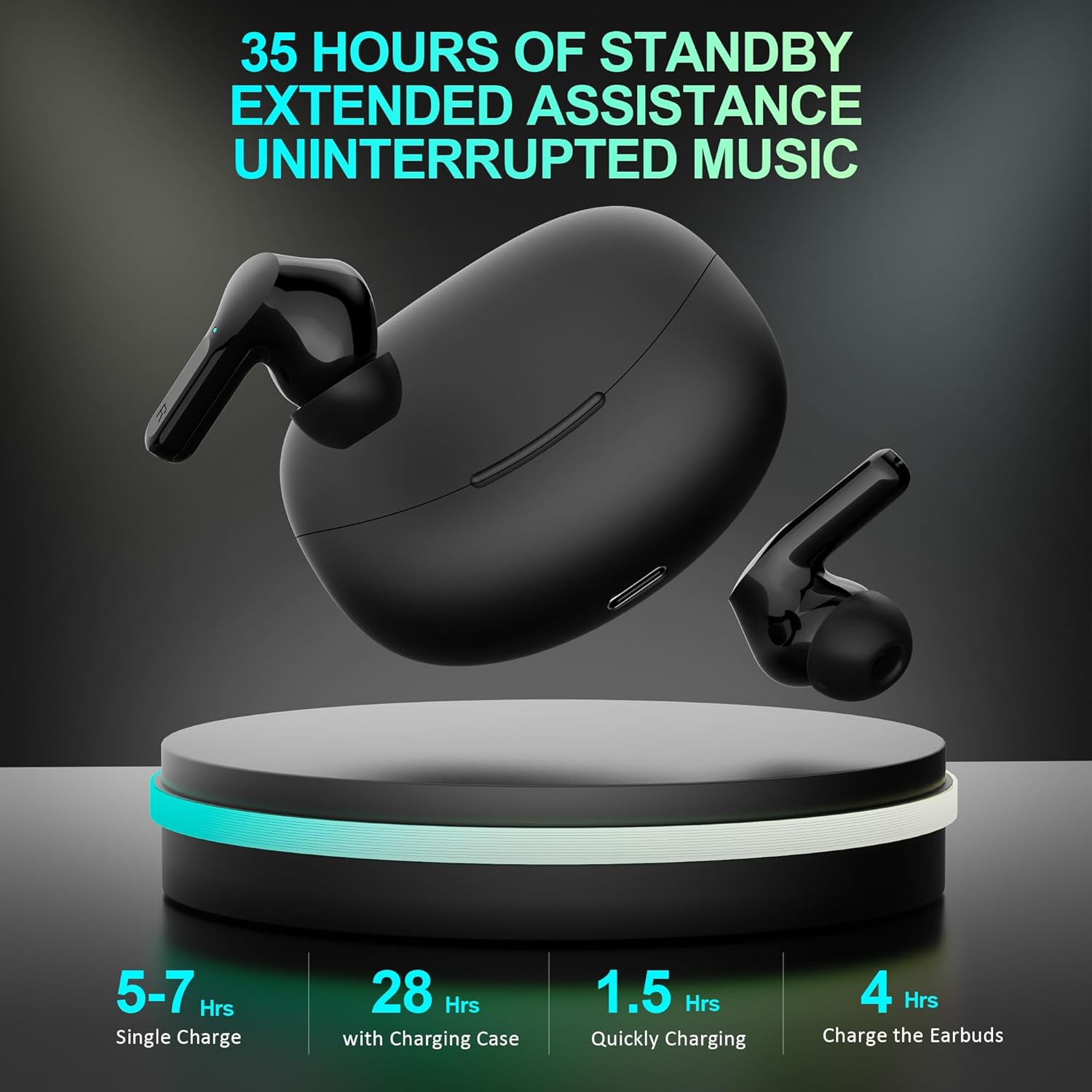 Wireless Earbuds Ear Buds Earphones-Bluetooth 5.3 USB C Mini Headphones Touch Control with Microphone Hi-Fi Stereo Sound Deep Bass CVC Noise Cancelling Dual LED Display 35H Playtime Water-Resistant